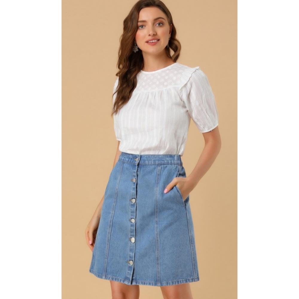 NEW Allegra K Button Down A-Line Denim Skirt